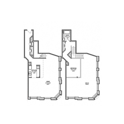Floor plan for 1 bed, 1 bath, 1059 sqft